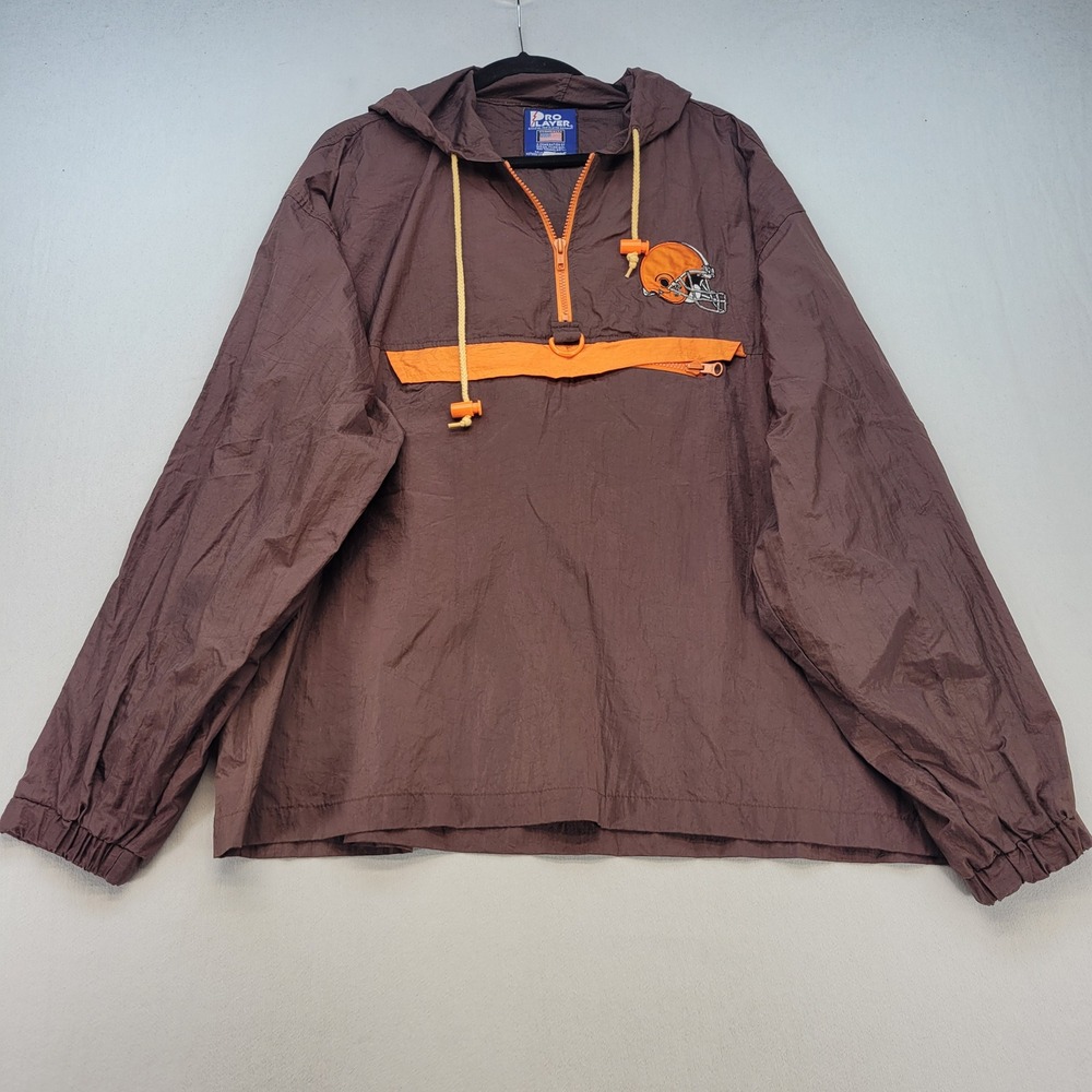 Pro Player Windbreaker Jacket Mens XL Brown Vintage Cleveland Browns Pullover